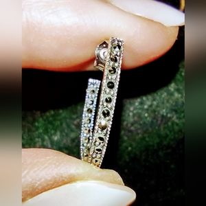 Silver Stud/Hoop Earrings with Chocolate Gems